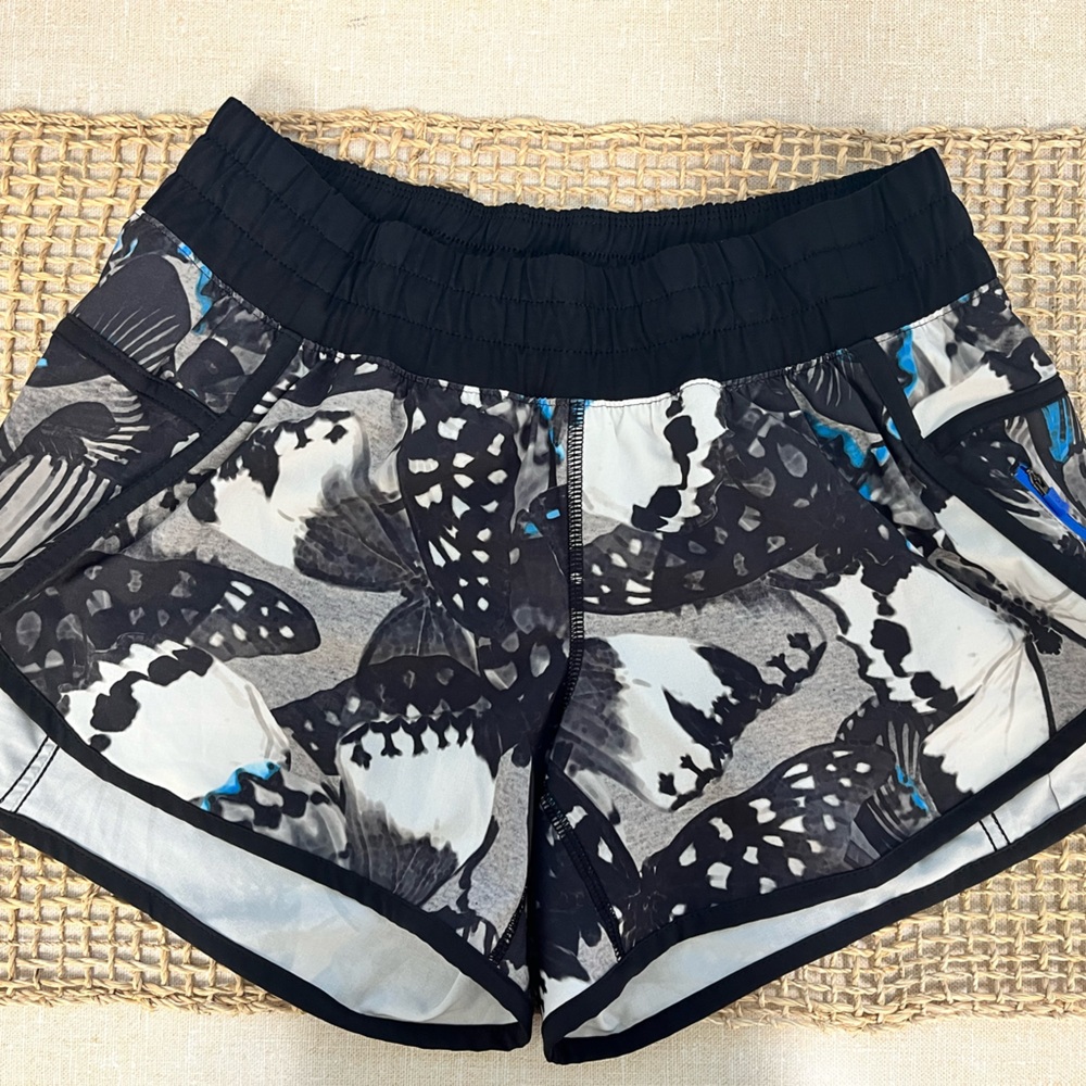 lululemon athletica Black White Butterfly-Print Women's Shorts